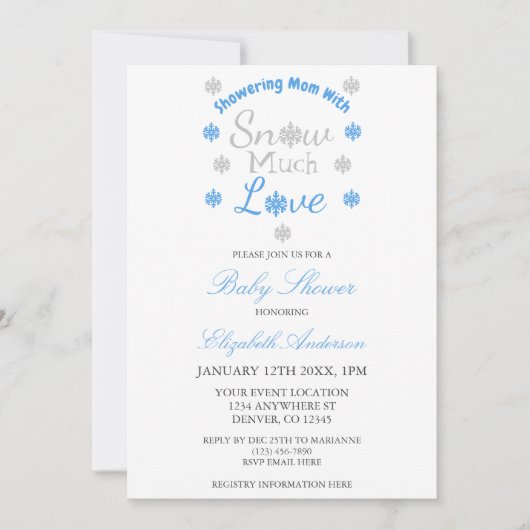 雪の多くの愛冬のスノーフレーク赤ちゃんシャワー 招待状 (正面)