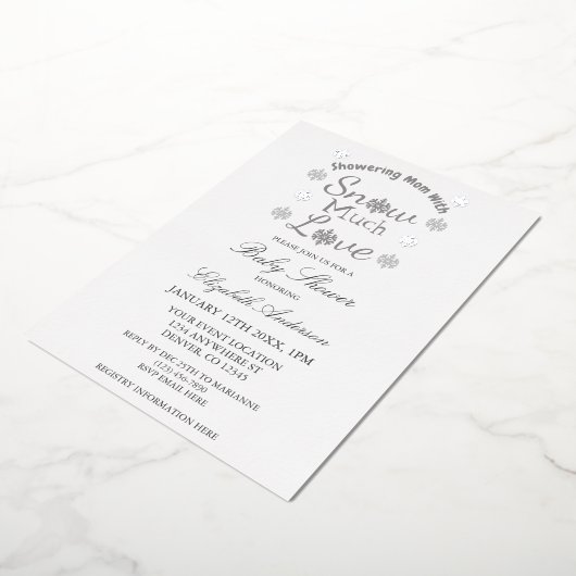 雪の多くの愛冬のスノーフレーク赤ちゃんシャワー 箔招待状 (回転した状態)