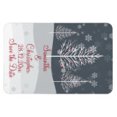 雪の夜と冬の木々の結婚式の日付を保存 マグネット (横)