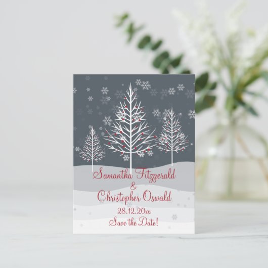 雪の夜と冬の木がデートを救う 案内ポストカード (スタンド正面)