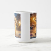 雪の夜にかわいいクリスマスの子犬 コーヒーマグカップ (中央)