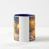 雪の夜にかわいいクリスマスの子犬 マグカップ (中央)