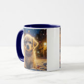 雪の夜にかわいいクリスマスの子犬 マグカップ (正面左)