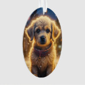 雪の夜にかわいいクリスマスパピーパーソナライズされた オーナメント (正面)