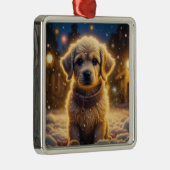 雪の夜にかわいいクリスマスパピー メタルオーナメント (右)