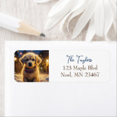 雪の夜にかわいいクリスマスパピー ラベル (インサイチュ)