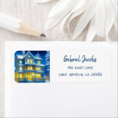 雪の夜にクリスマスハウス ラベル (インサイチュ)