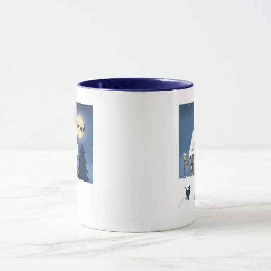雪の夜に猫とサンタの家 マグカップ (中央)