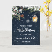 雪の夜のいとこと彼の妻のクリスマス カード (黄色い花)