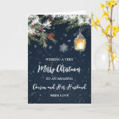 雪の夜のいとこと彼女の夫のクリスマス カード (黄色い花)