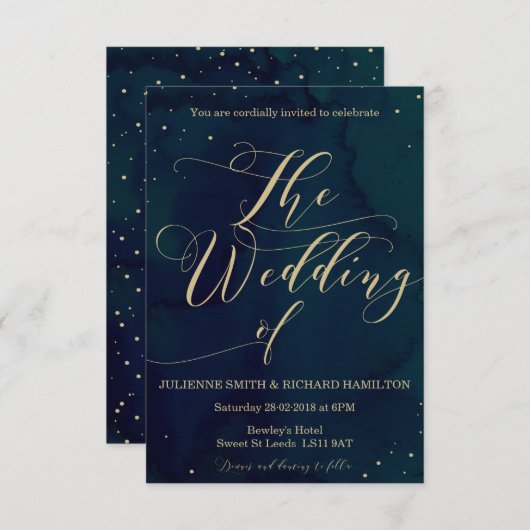 雪の夜のエレガント冬の結婚式招待状 招待状 (正面/裏面)