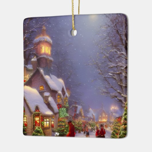 雪の夜のクリスマス セラミックオーナメント (左)