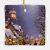 雪の夜のクリスマス セラミックオーナメント (正面)