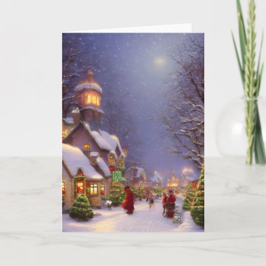 雪の夜のクリスマス　無地のグリーティング カード (正面)