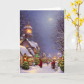 雪の夜のクリスマス　無地のグリーティング カード (黄色い花)