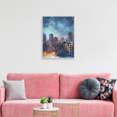 雪の夜のニューヨークの例証 キャンバスプリント (インサイチュ (リビング))