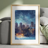 雪の夜のニューヨークの例証 ポスター