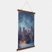 雪の夜のニューヨークの例証 吊り下げ型タペストリー (傾斜あり)