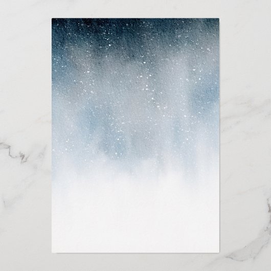雪の夜のブルーフォイルメリークリスマス 箔シーズンカード (裏面)
