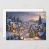 雪の夜のヴィンテージクリスマスビレッジ シーズンカード (正面/裏面)