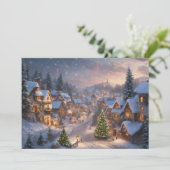 雪の夜のヴィンテージクリスマスビレッジ シーズンカード (スタンド正面)