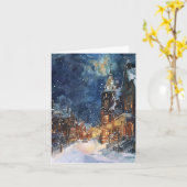 雪の夜の例示的なクリスマスビレッジ カード (黄色い花)