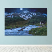 雪の夜の川、山、鳥 キャンバスプリント (インサイチュ (ウッドフロア))