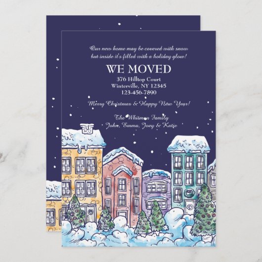 雪の夜の引っ越しアナウンス シーズンカード (正面/裏面)