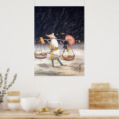 雪の夜の行商人の松亭高橋 ポスター (キッチン)