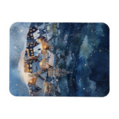 雪の夜空の村の説明 マグネット (横)