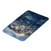 雪の夜空の村の説明 マグネット (左側)