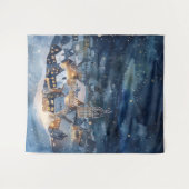 雪の夜空の都市の例証 タペストリー (正面(横))