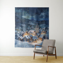 雪の夜空の都市の例証 タペストリー
