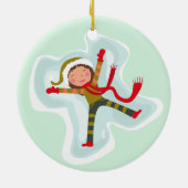 雪の天使のクリスマスの冬を作っている幸せな女の子 セラミックオーナメント (裏面)