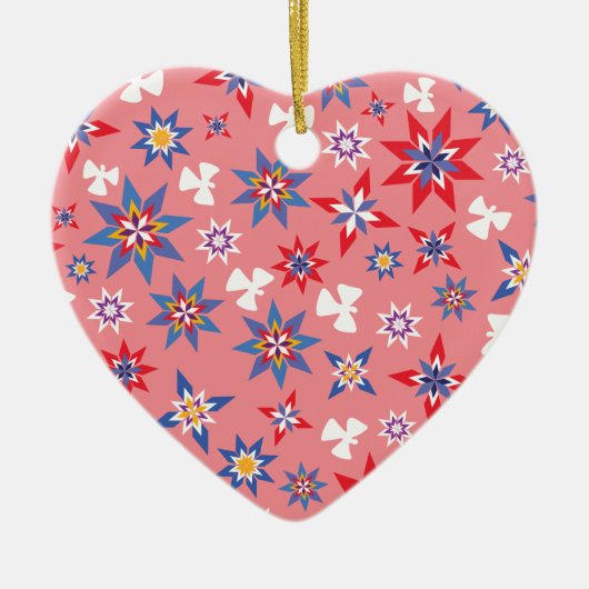 雪の天使の赤及び青 セラミックオーナメント (正面)