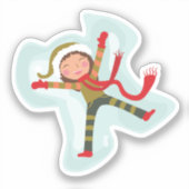 雪の天使を作る少女 シール (正面)