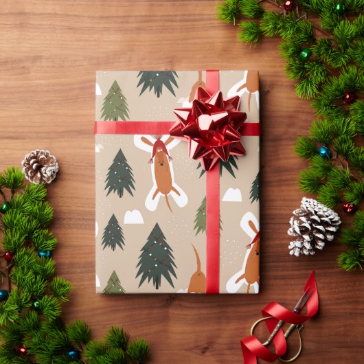 雪の天使クリスマスを作る子犬を錆ばす ラッピングペーパー (クリスマスギフト)