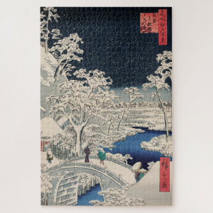雪の太鼓橋浮世絵日本のヴィンテージ ジグソーパズル