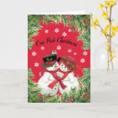 雪の夫婦　ファーストクリスマス折りたたみカード カード (黄色い花)