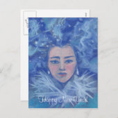 雪の女の子,冬のファンタジーアート,クリスマス新年 シーズンポストカード (正面/裏面)