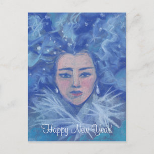 雪の女の子，冬のファンタジーアート，クリスマス新年 シーズンポストカード