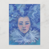 雪の女の子，冬のファンタジーアート，クリスマス新年 シーズンポストカード (正面)
