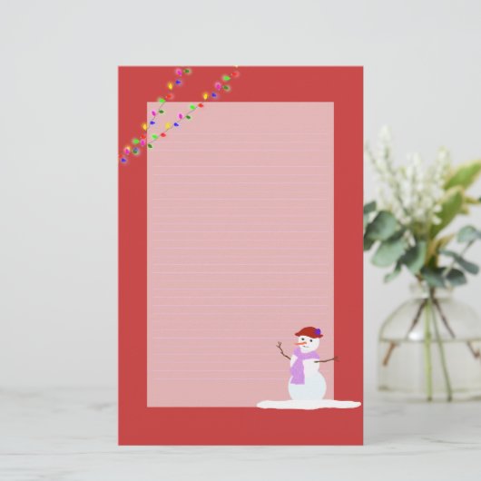 雪の女性の赤い並んだクリスマスの筆記用紙 便箋 (スタンド正面)