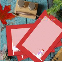 雪の女性の赤い並んだクリスマスの筆記用紙