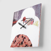 雪の女性、冬の美しいのファッション スクエア壁時計 (傾斜)