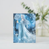 雪の女王ファンタジーアート – 神秘的な冬の女神 シーズンポストカード (スタンド正面)