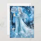 雪の女王ファンタジーアート – 神秘的な冬の女神 シーズンポストカード (正面/裏面)