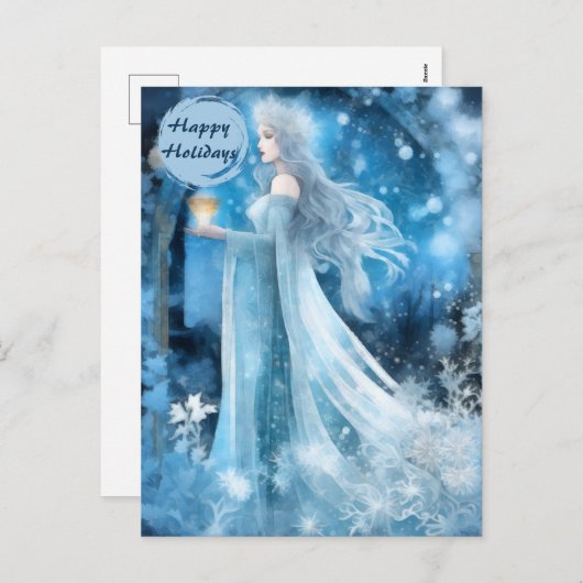 雪の女王ファンタジーアート – 神秘的な冬の女神 シーズンポストカード (正面/裏面)