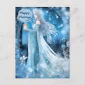 雪の女王ファンタジーアート – 神秘的な冬の女神 シーズンポストカード (正面)