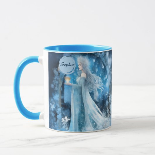 雪の女王ファンタジーアート – 神秘的な冬の女神 マグカップ (左)